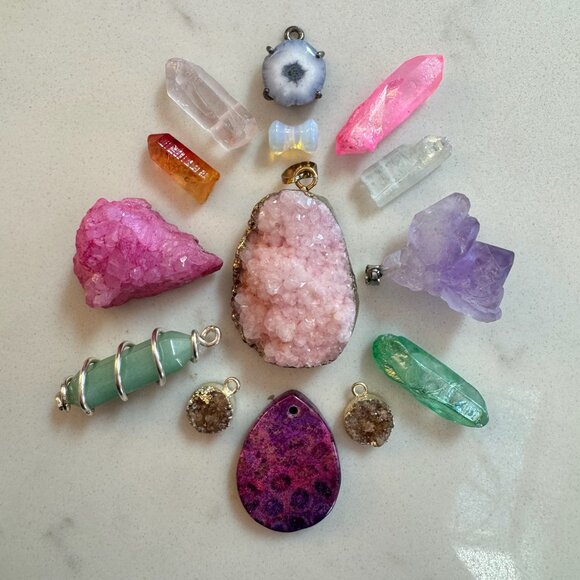 Crystal Druzy and Gemstone Pendant Lot with Moonstone and Amethyst - Picture 11 of 16